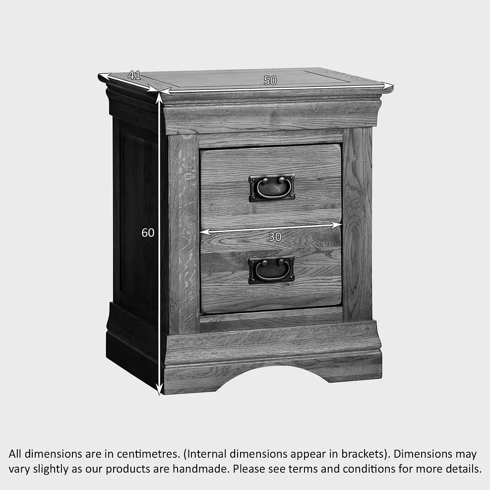 FRENCH FARMHOUSE 2 Drawer Bedside Table Rustic Solid Oak - Image 3