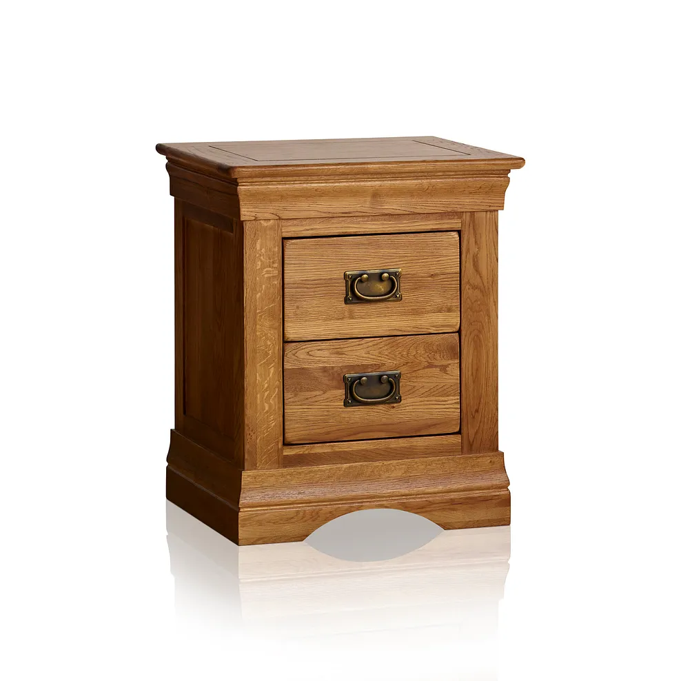 FRENCH FARMHOUSE 2 Drawer Bedside Table Rustic Solid Oak - Image 2