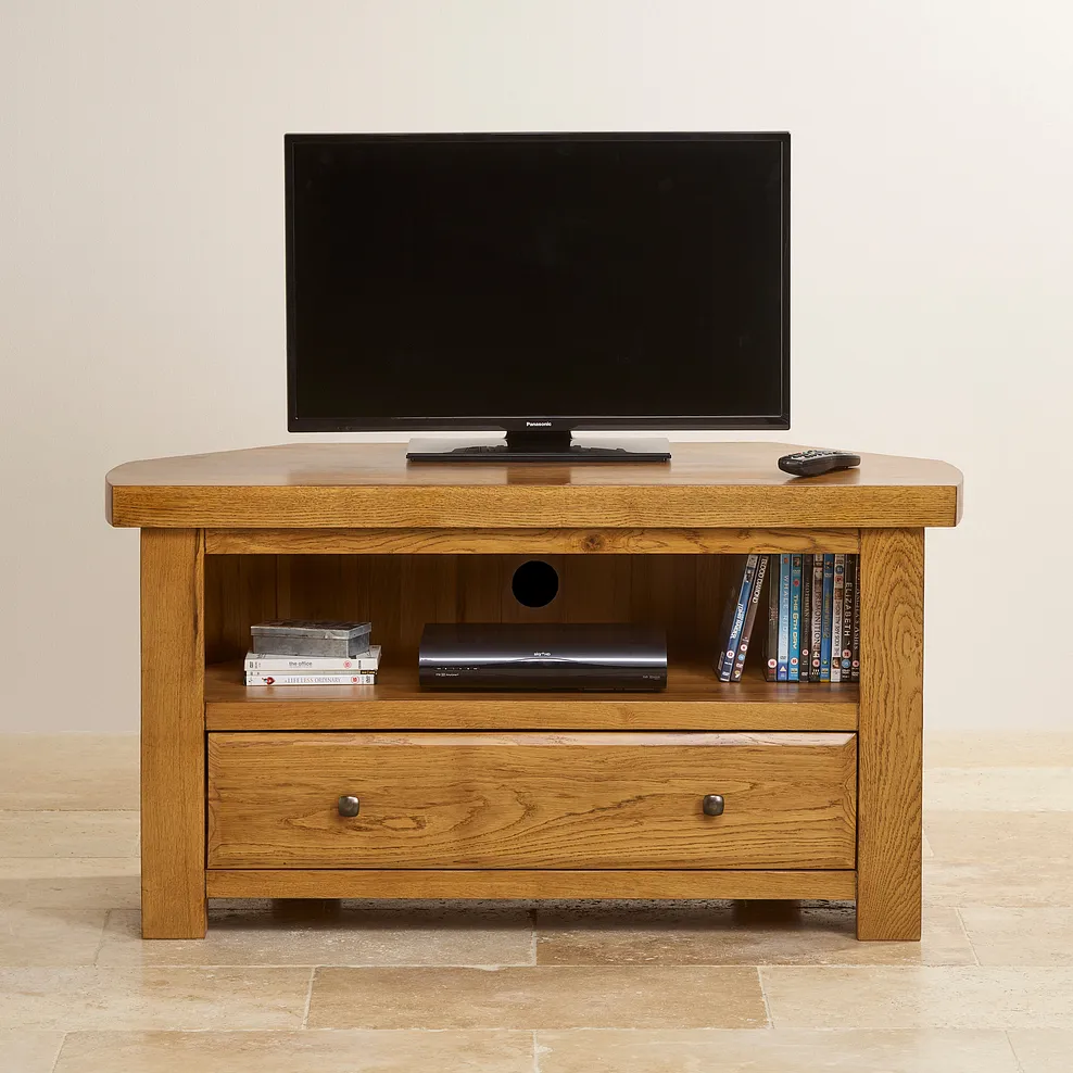HERCULES Corner TV Unit Rustic Solid Oak