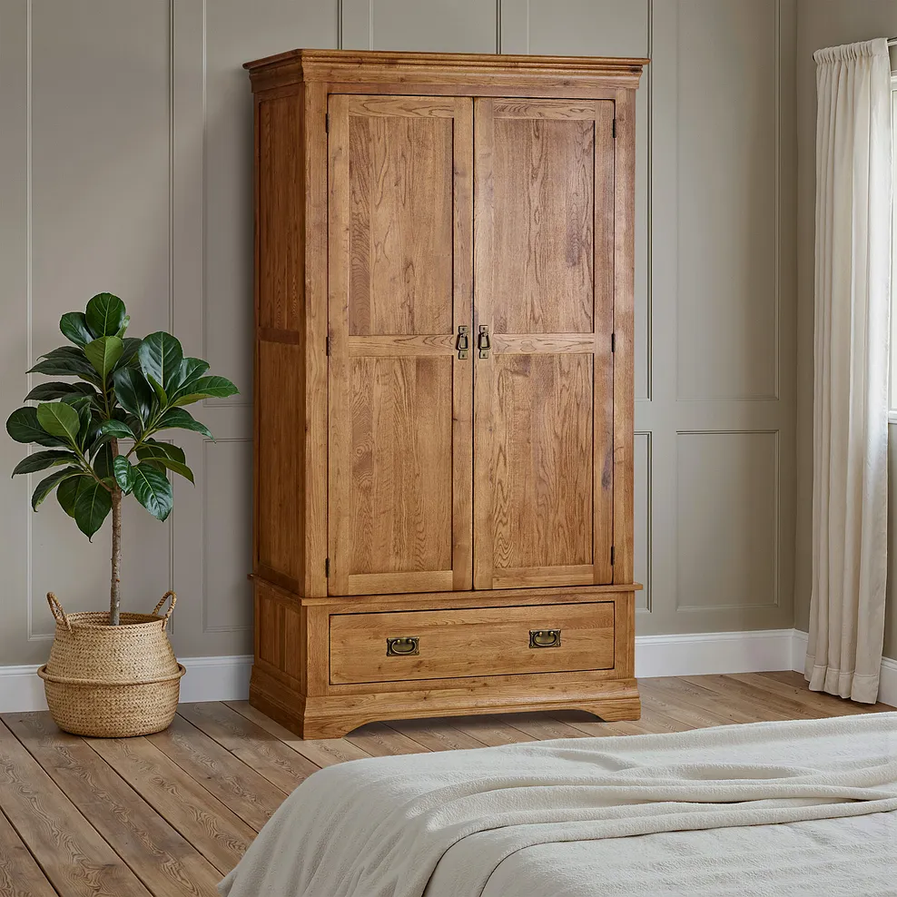 FRENCH FARMHOUSE Double Wardrobe Rustic Solid Oak