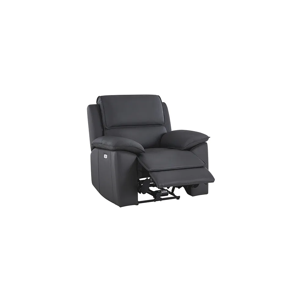 GOODWOOD Electric Recliner Armchair Dark Grey Leather - Image 4