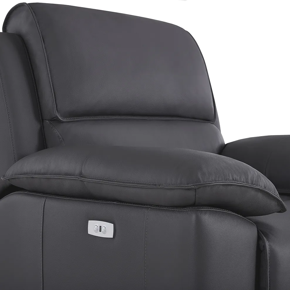 GOODWOOD Electric Recliner Armchair Dark Grey Leather - Image 12