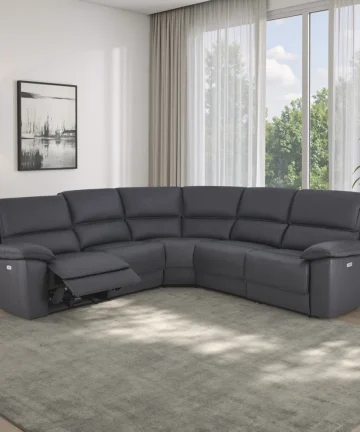 GOODWOOD Modular 5 Seat Corner Recliner Dark Grey Leather