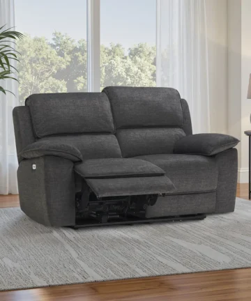 GOODWOOD 2 Seater Electric Recliner Sofa Plush Charcoal Fabric