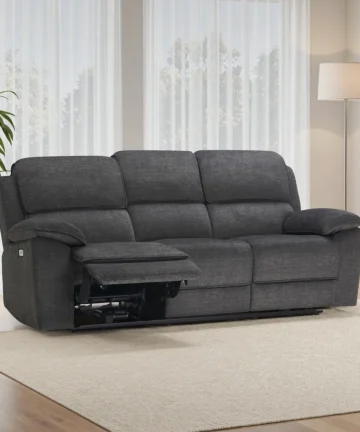 GOODWOOD 3 Seater Electric Recliner Sofa Plush Charcoal Fabric
