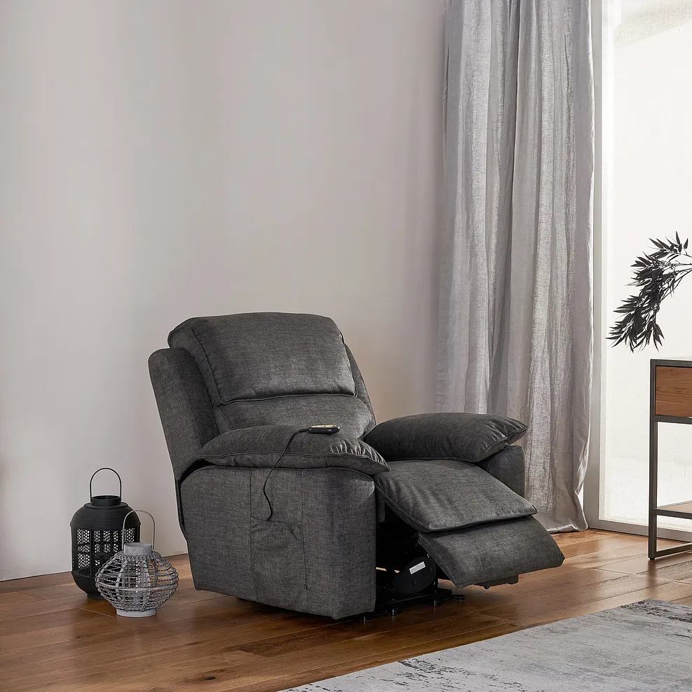 GOODWOOD Electric Riser Recliner Armchair Plush Charcoal Fabric - Image 4