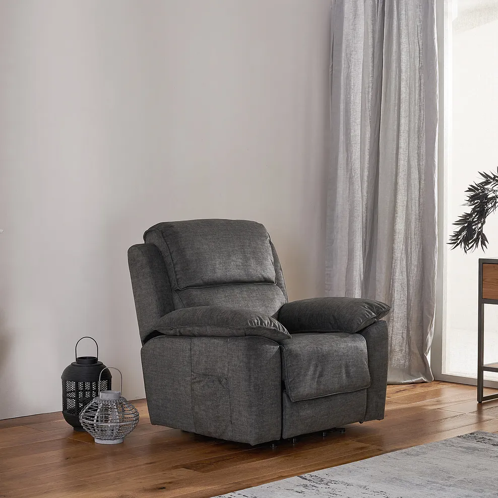 GOODWOOD Electric Riser Recliner Armchair Plush Charcoal Fabric - Image 3