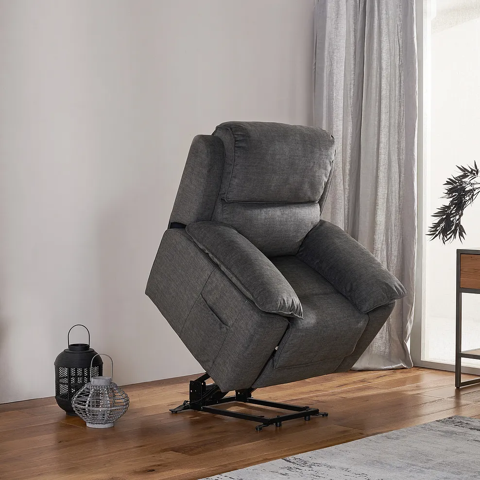 GOODWOOD Electric Riser Recliner Armchair Plush Charcoal Fabric