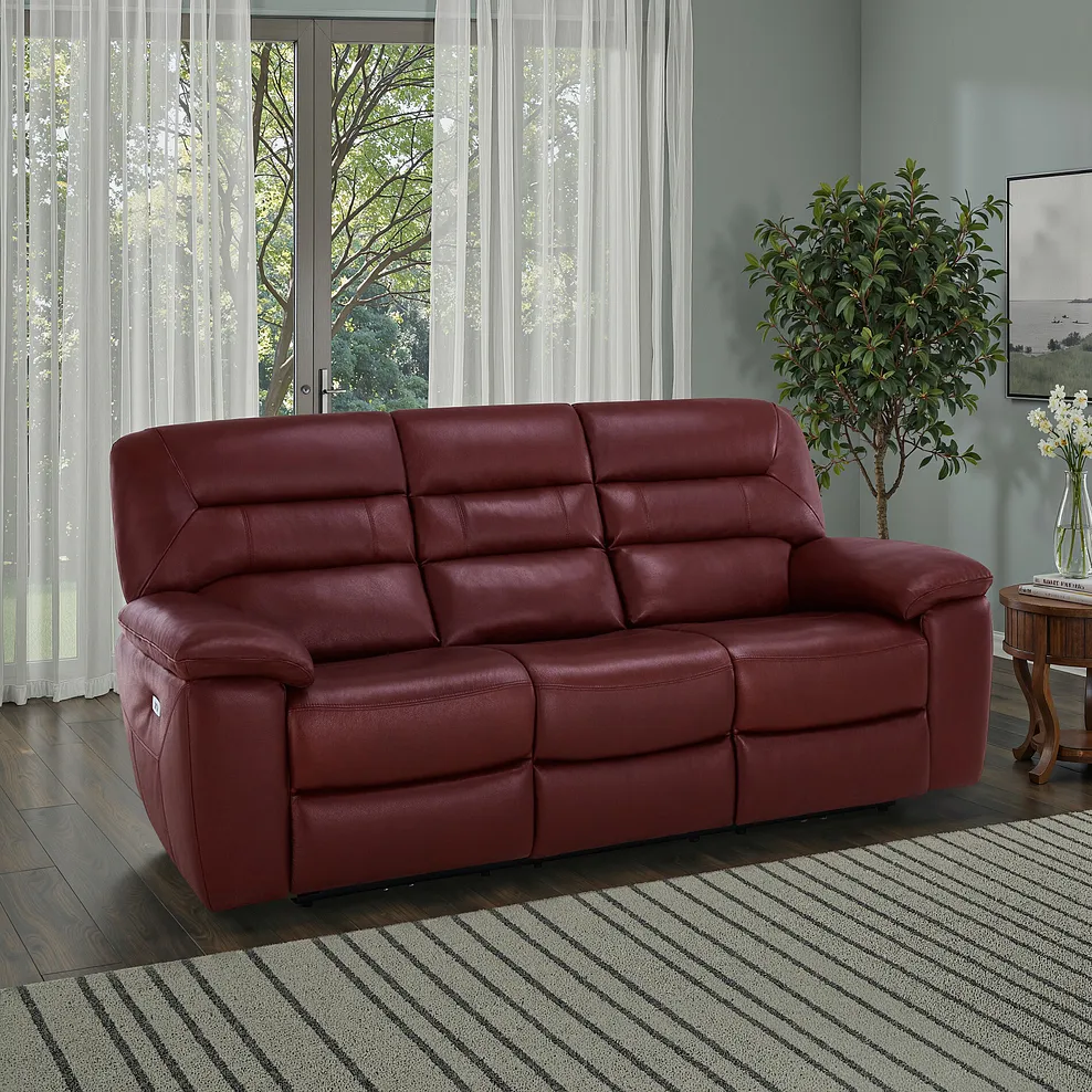 HASTINGS 3 Seater Electric Recliner Sofa Burgundy Leather