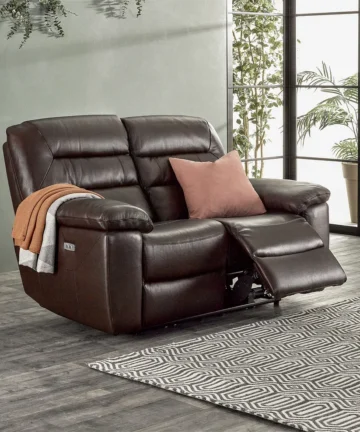 HASTINGS 2 Seater Electric Recliner Sofa Two Tone Brown Leather