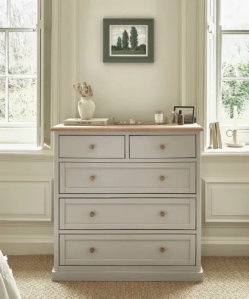 HENLEY 5 Drawer Chest Natural Solid Oak & Painted