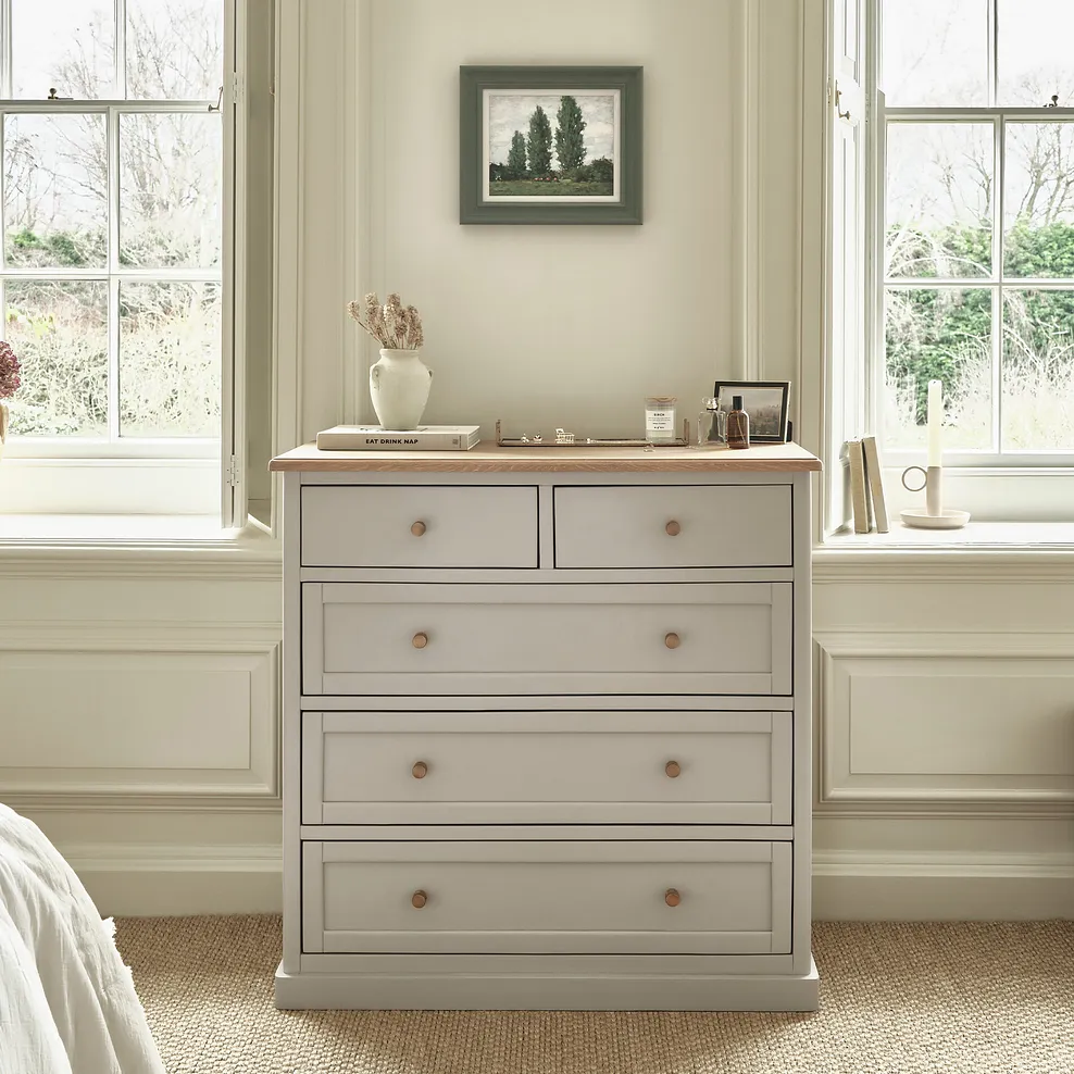HENLEY 5 Drawer Chest Natural Solid Oak & Painted