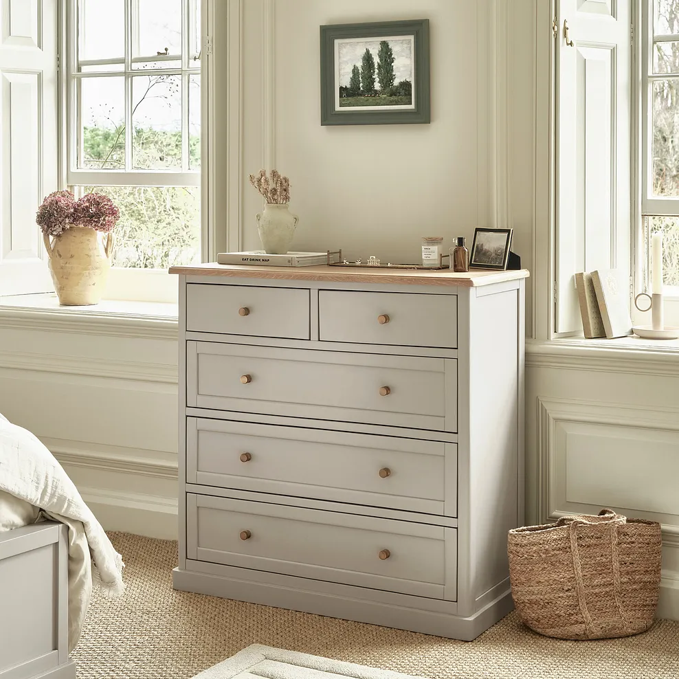 HENLEY 5 Drawer Chest Natural Solid Oak & Painted - Image 3