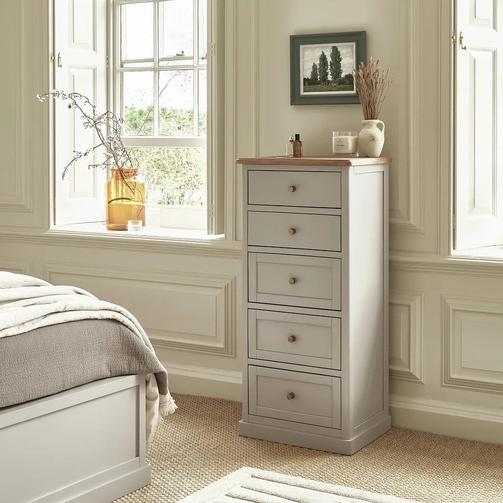 HENLEY 5 Drawer Tallboy Natural Solid Oak & Painted - Image 3