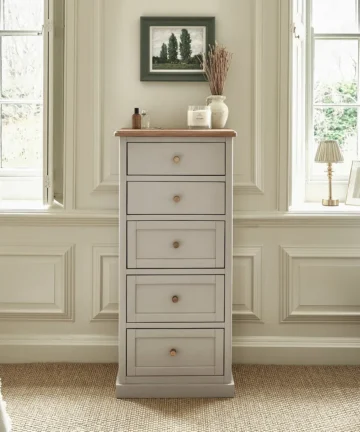 HENLEY 5 Drawer Tallboy Natural Solid Oak & Painted