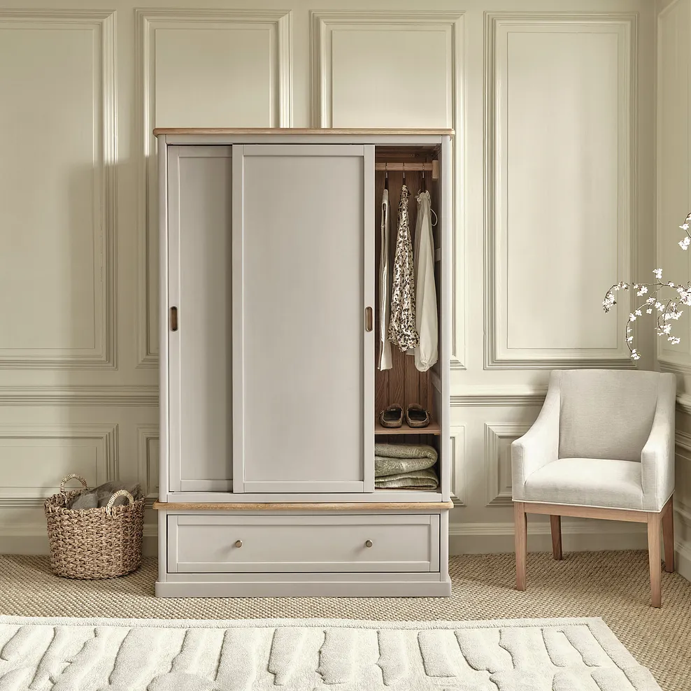 HENLEY Double Wardrobe Natural Solid Oak & Painted - Image 3