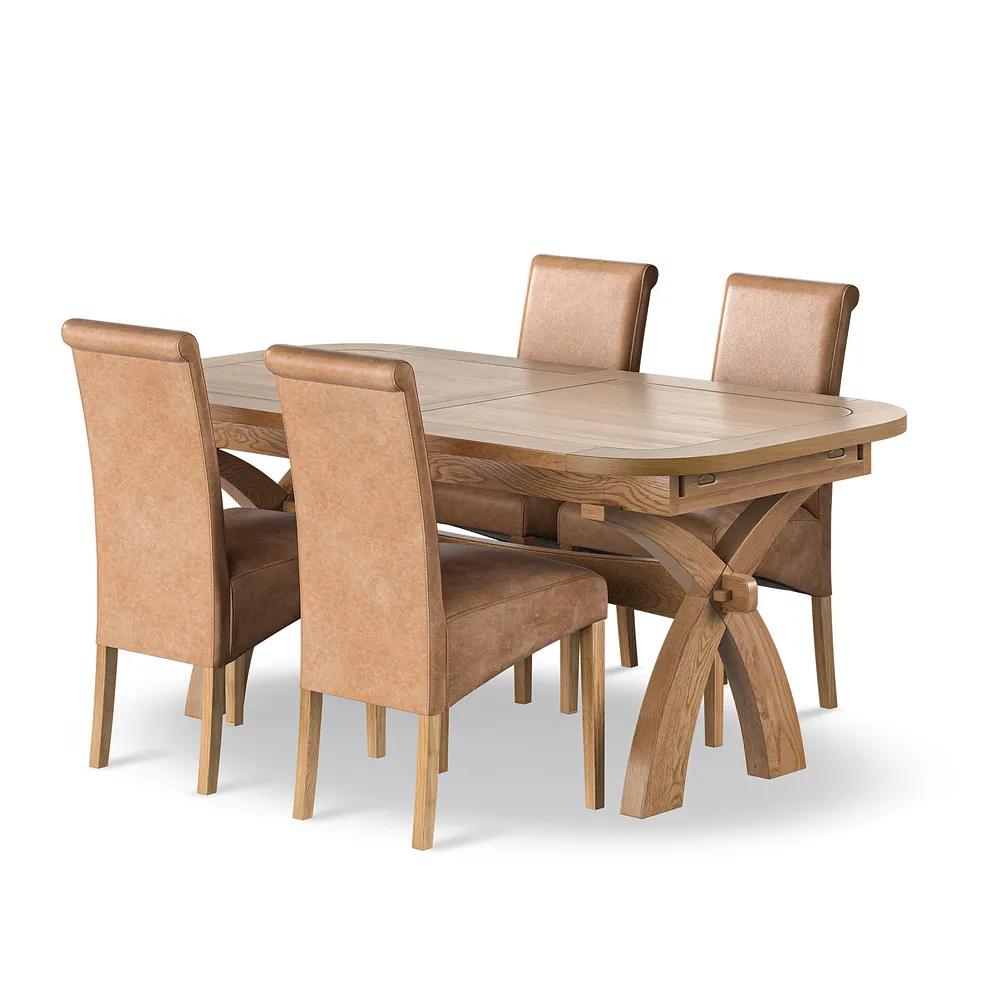 HERCULES Extending Dining Table with 4 Chairs Natural Solid Oak - Image 2