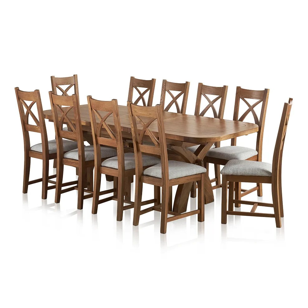 HERCULES 6ft Extending Dining Table with 10 Chairs Rustic Solid Oak - Image 2