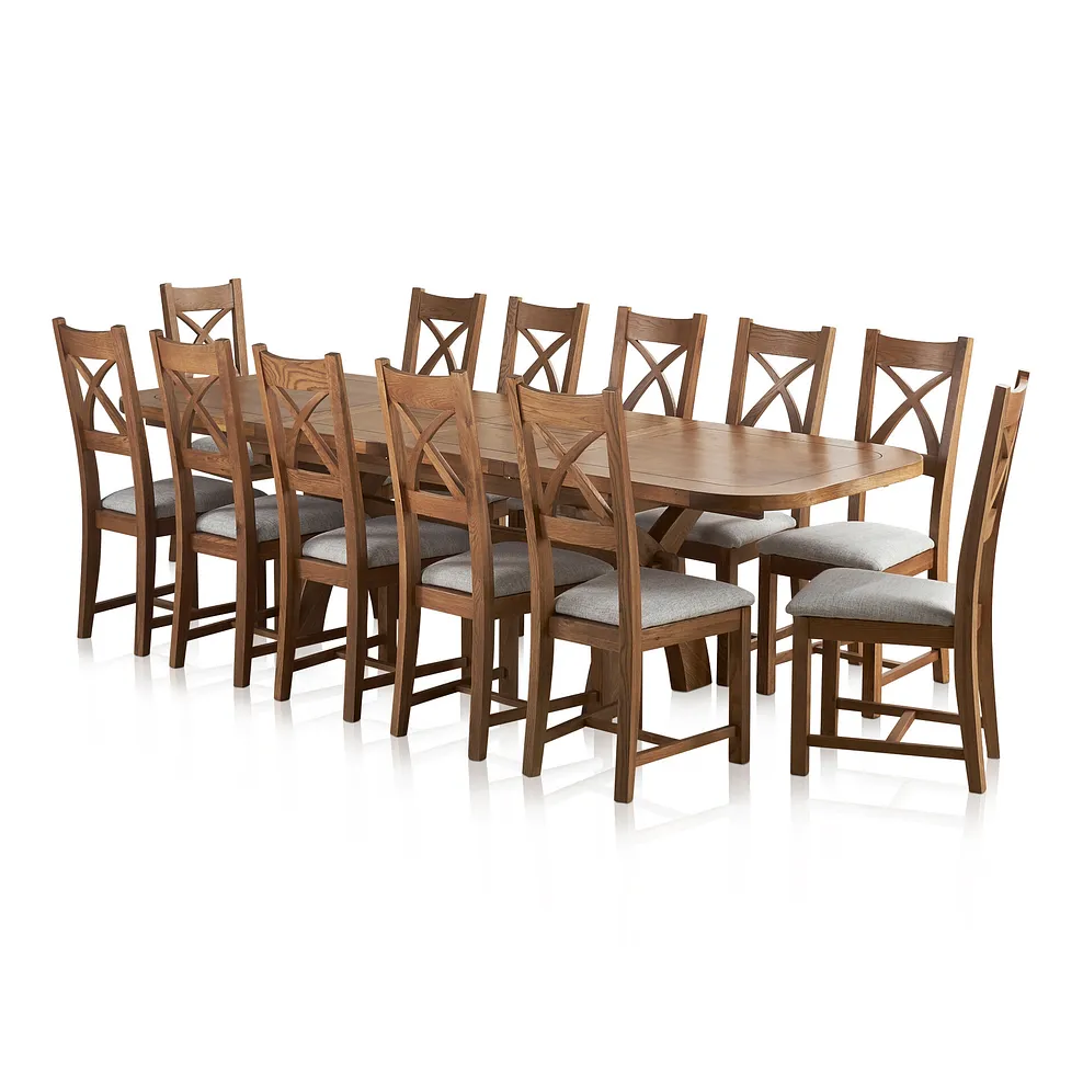 HERCULES 6ft Extending Dining Table with 12 Chairs Rustic Solid Oak - Image 2