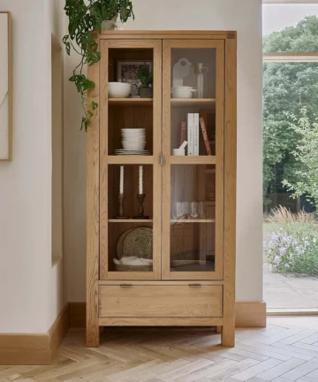 HIGHWORTH Glazed Display Cabinet Natural Solid Oak