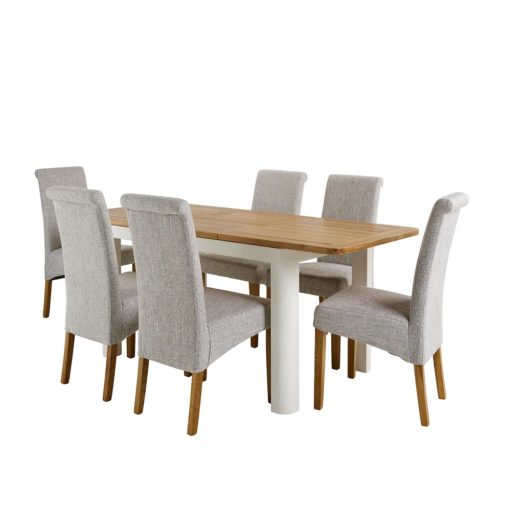 HOVE 4ft 3" Extending Dining Table with 6 Chairs Natural Oak & Painted