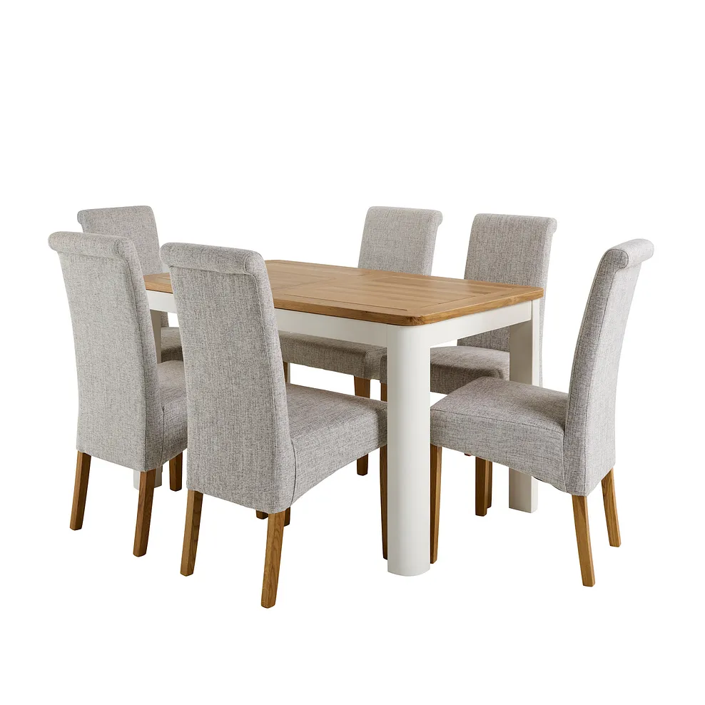HOVE 4ft 3" Extending Dining Table with 6 Chairs Natural Oak & Painted - Image 2