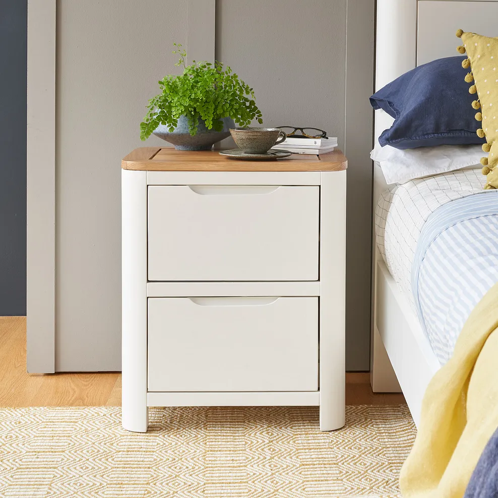 HOVE 2 Drawer Bedside Table Natural Oak & Painted