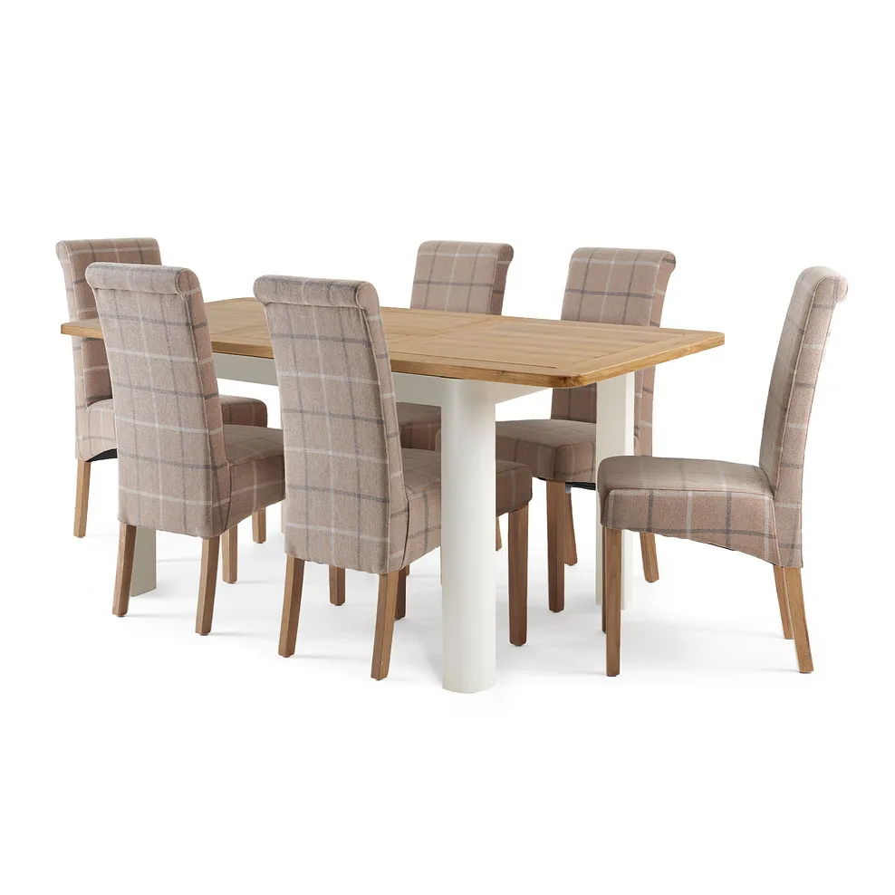 HOVE 4ft 3" Extending Dining Table with 6 Chairs Natural Oak & Painted - Image 2