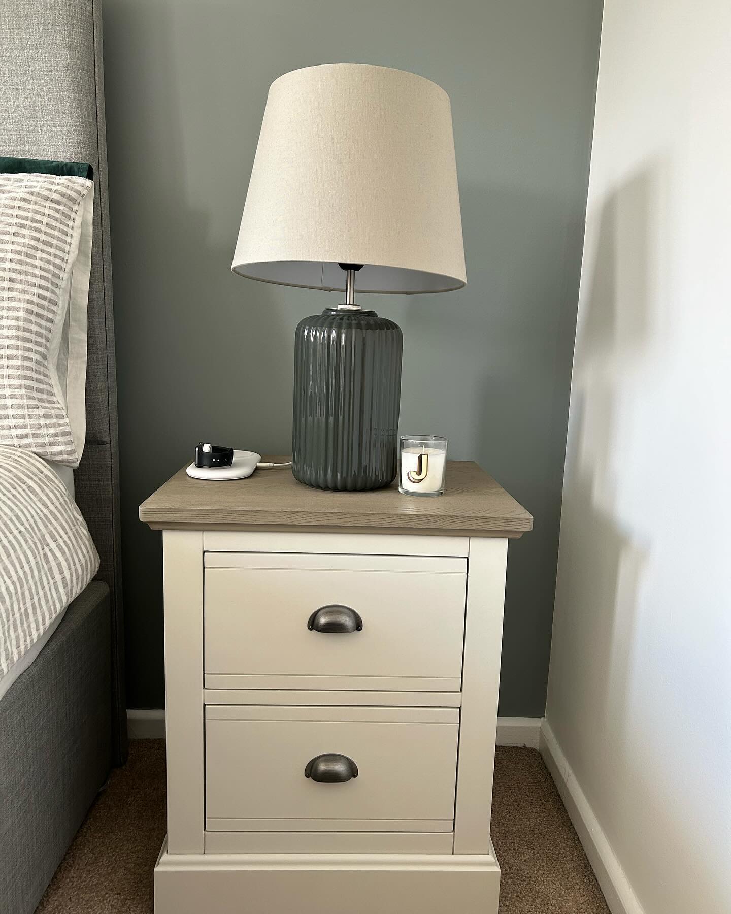 BROMPTON 2 Drawer Bedside Table Painted Acacia & Ash Top - Image 10