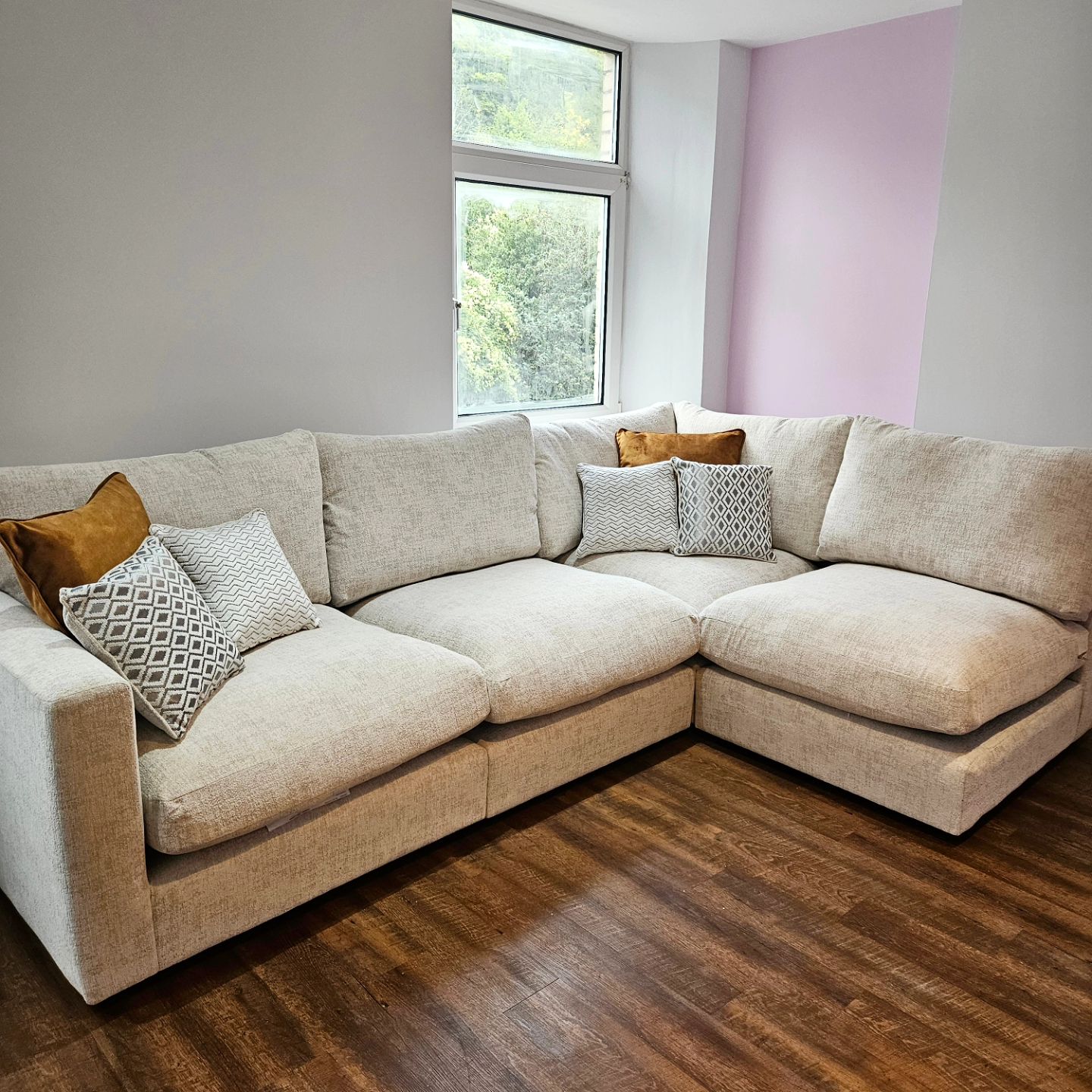 MALVERN Modular 4 Seat Left Hand Corner Sofa Beige Fabric - Image 12