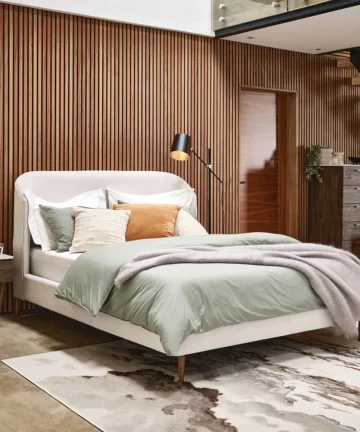 ISLINGTON King-Size Bed with Winged Headboard Smooth Stone Fabric