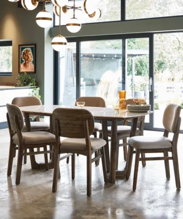 ISLINGTON Dining Table with 6 Chairs Italian Marble & Solid Acacia