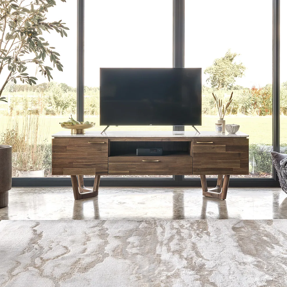 ISLINGTON Large TV Unit Solid Acacia & Italian Marble