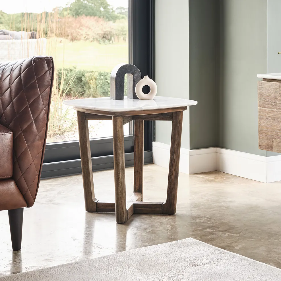 ISLINGTON Side Table Solid Acacia & Italian Marble