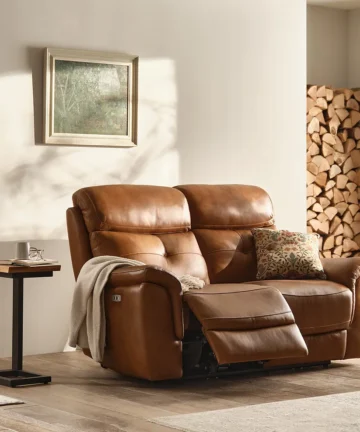IVER 2 Seater Electric Recliner Sofa Virgo Cognac Leather