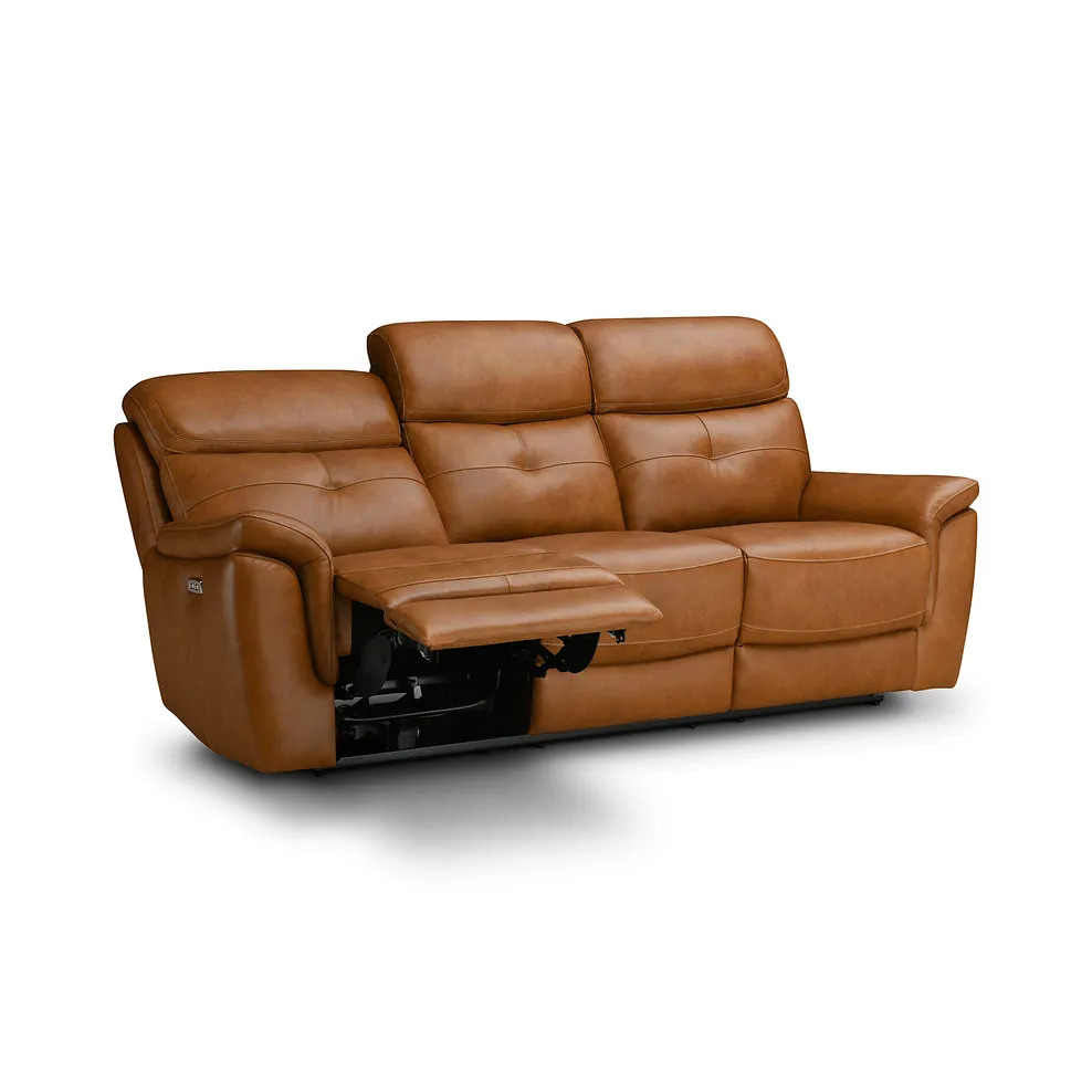 IVER 3 Seater Electric Recliner Sofa with Power Headrests Virgo Cognac Leather - Image 8
