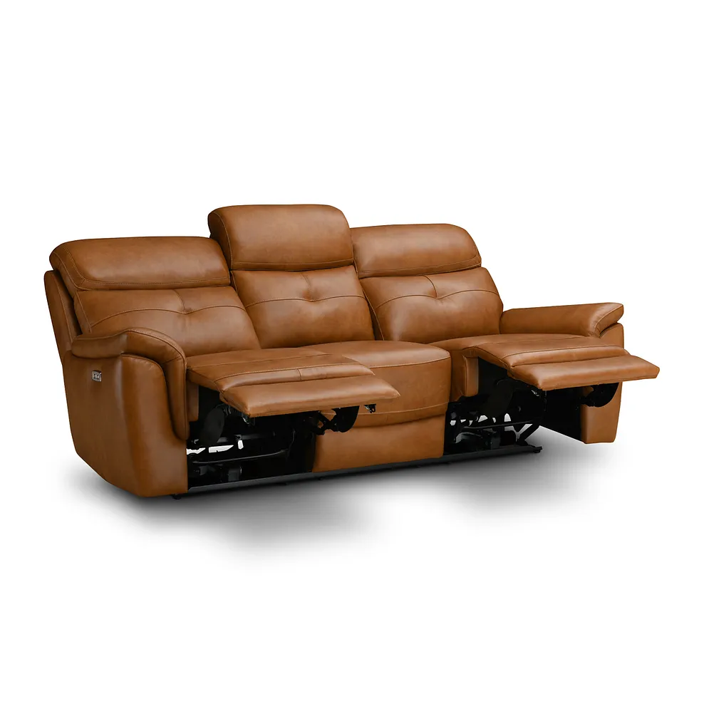 IVER 3 Seater Electric Recliner Sofa with Power Headrests Virgo Cognac Leather - Image 9