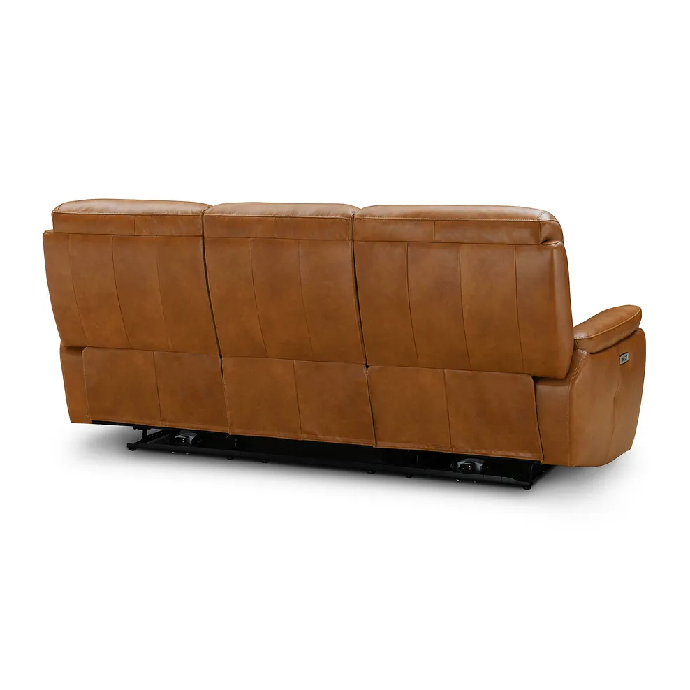 IVER 3 Seater Electric Recliner Sofa with Power Headrests Virgo Cognac Leather - Image 13