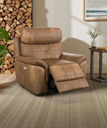 IVER Electric Recliner Armchair with Power Headrest Ranch Brown Fabric
