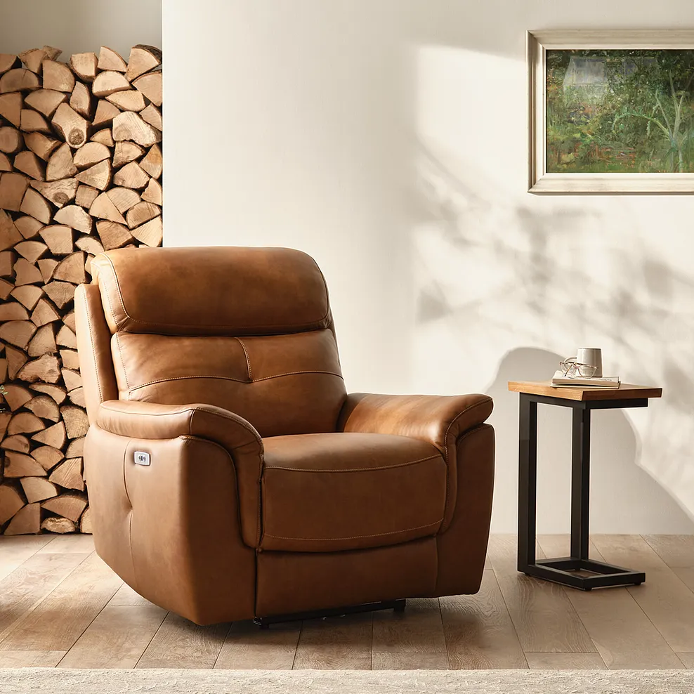 IVER Electric Recliner Armchair with Power Headrest Virgo Cognac Leather - Image 4