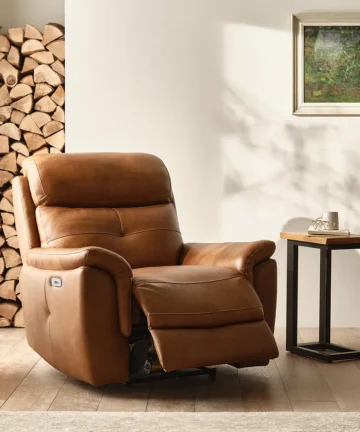 IVER Electric Recliner Armchair with Power Headrest Virgo Cognac Leather
