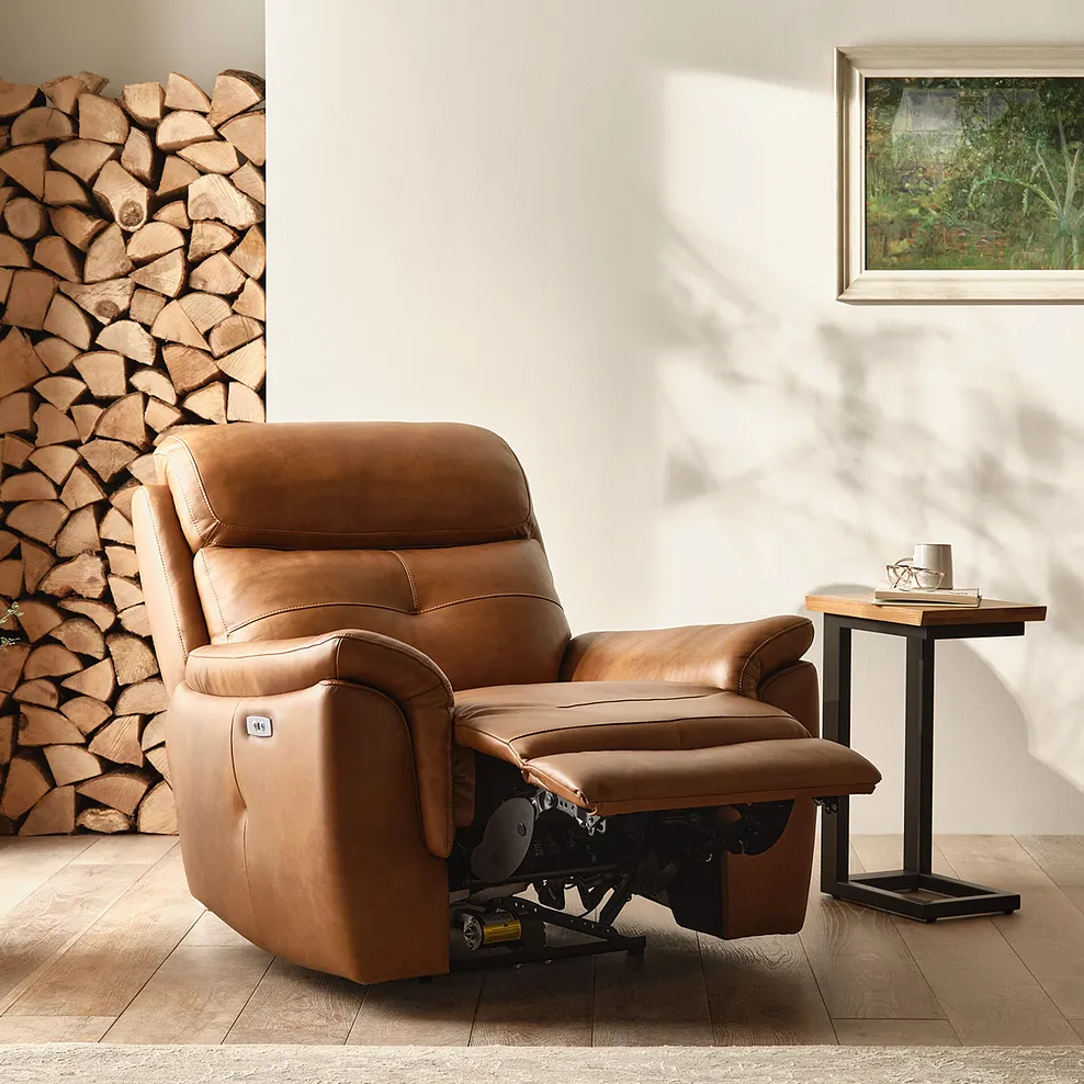 IVER Electric Recliner Armchair with Power Headrest Virgo Cognac Leather - Image 3