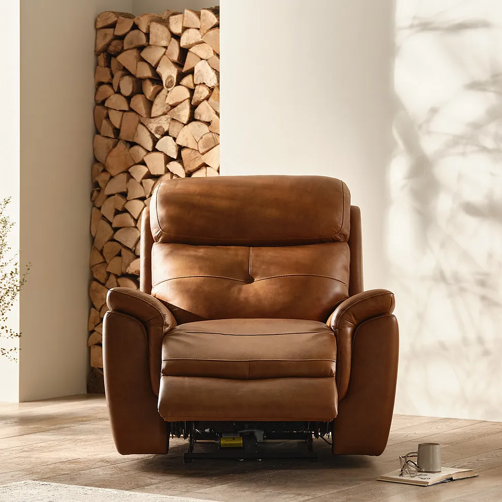IVER Electric Recliner Armchair with Power Headrest Virgo Cognac Leather - Image 5