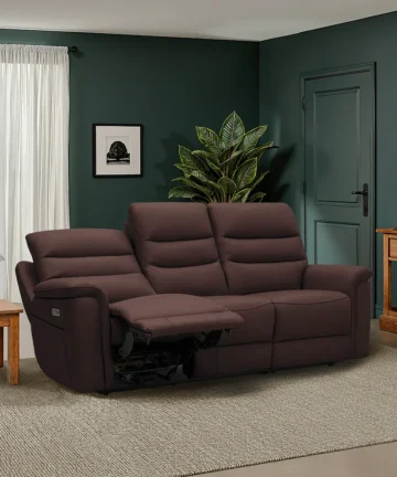JARROD 2 Seater Recliner Sofa with Power Headrest & Lumbar Support Chestnut Leather