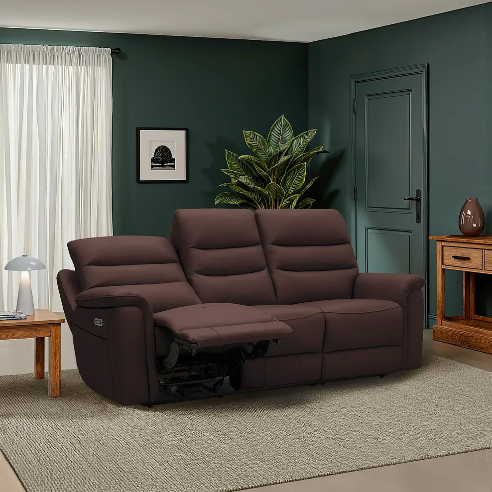 JARROD 2 Seater Recliner Sofa with Power Headrest & Lumbar Support Chestnut Leather
