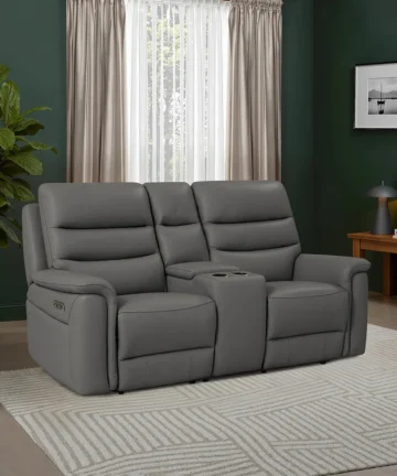 JARROD 2 Seater Electric Recliner Sofa with Console Elephant Grey Leather