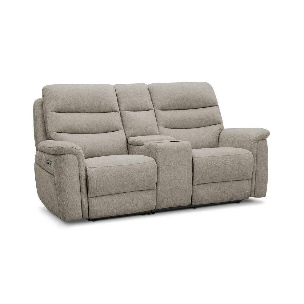 JARROD 2 Seater Electric Recliner Sofa with Console Hopsack Linen Fabric - Image 2