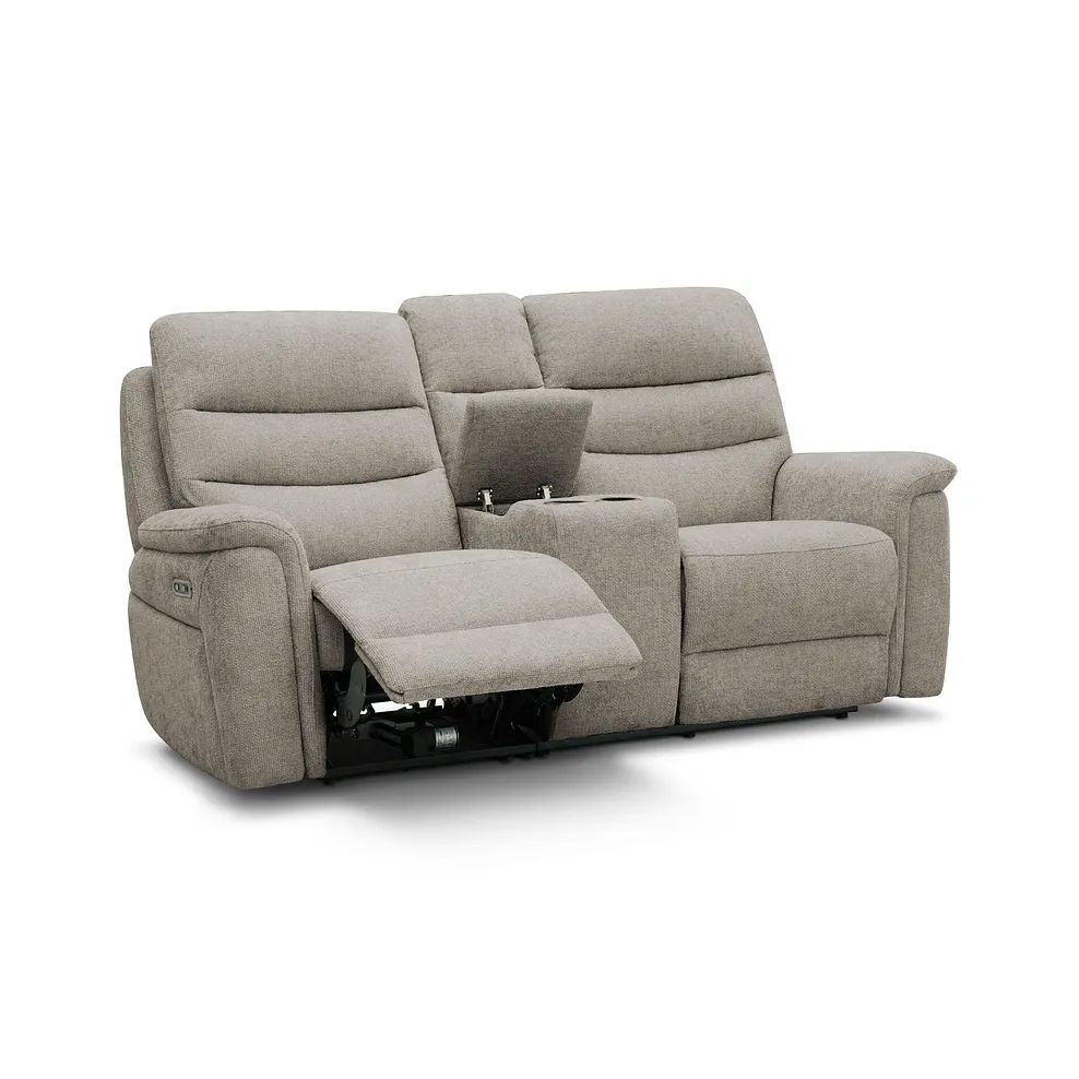 JARROD 2 Seater Electric Recliner Sofa with Console Hopsack Linen Fabric - Image 9