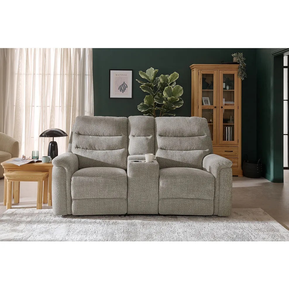 JARROD 2 Seater Electric Recliner Sofa with Console Hopsack Linen Fabric