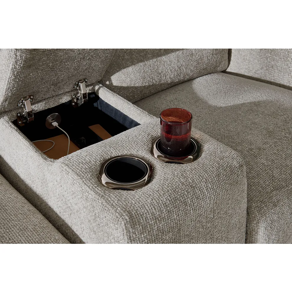 JARROD 2 Seater Electric Recliner Sofa with Console Hopsack Linen Fabric - Image 6